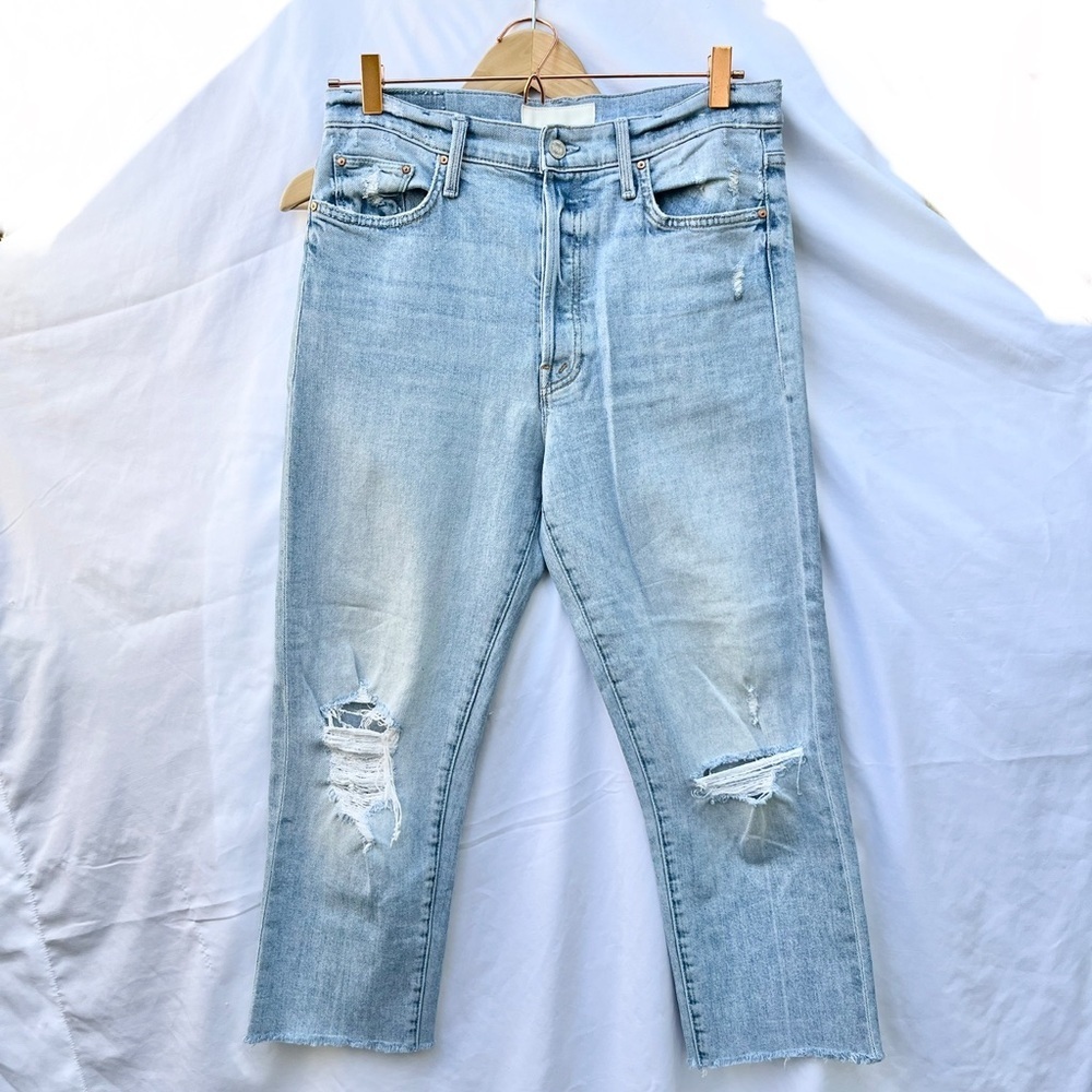 MOTHER | THE HUFFY SKIMP IN ROPE’S END RAW HEM DISTRESSED SIZE 30 JEAN DENIM
